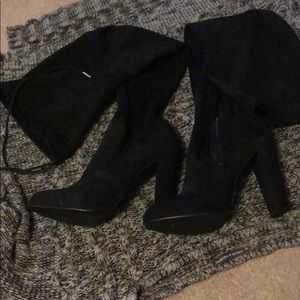 Black suede heeled boots